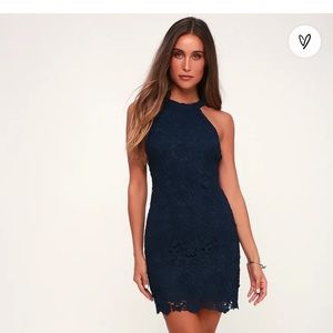 NWT Lulu’s Love Poem Navy Blue Lace Mini Dress | Size Small
